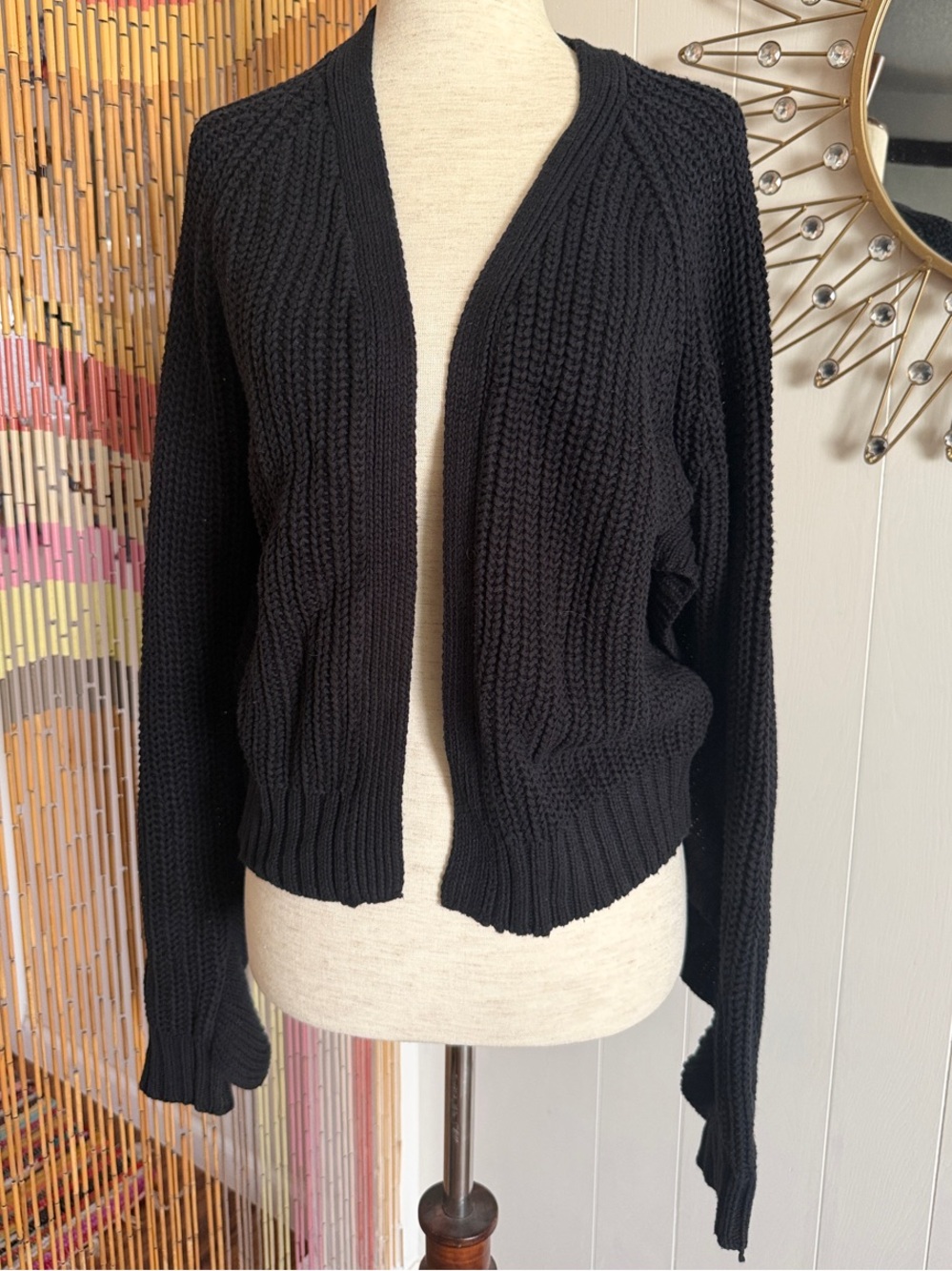 Aqua Black Open-Front Knit Cardigan